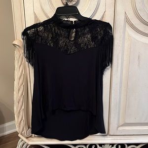 NWT womens black fringe top size